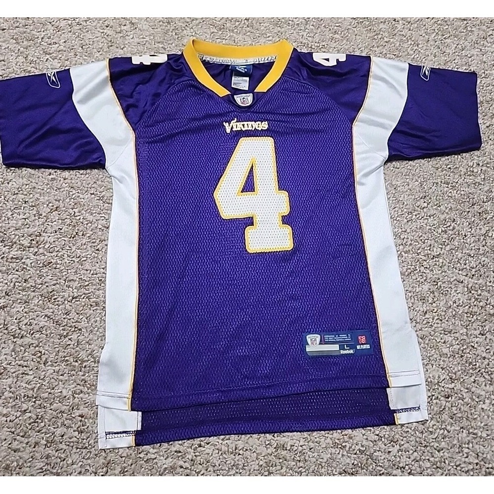 Reebok NFL Minnesota Vikings Brett Favre 4 Youth Large Jersey Purple‎ White Gold
